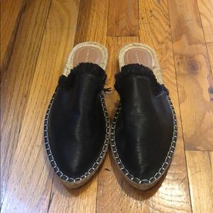 Zara Black Fringe Espadrille Mule 38 Never Worn
